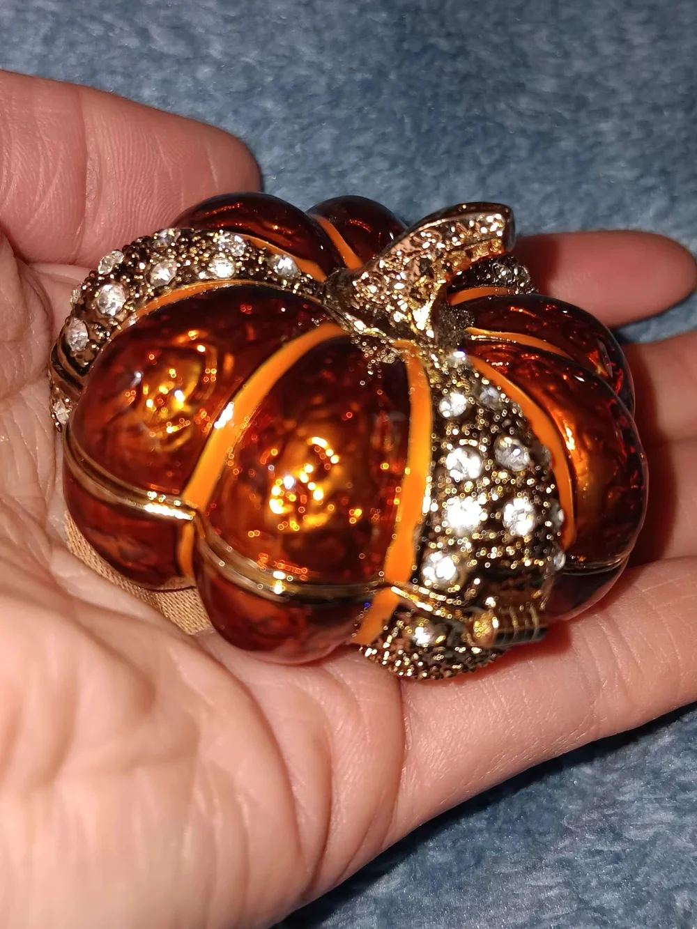 New Glass Pumpkin keepsake/Jewelry Box - Orange and Gold perfect For Gifting
